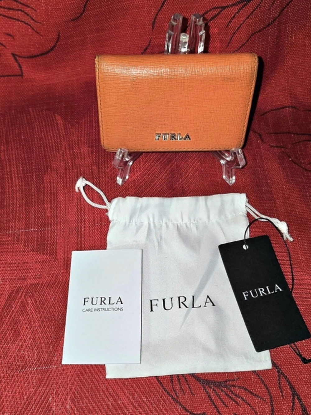 Furla Classic Saffiano Leather Card Orange With Dust Bag. Used With Tags.
